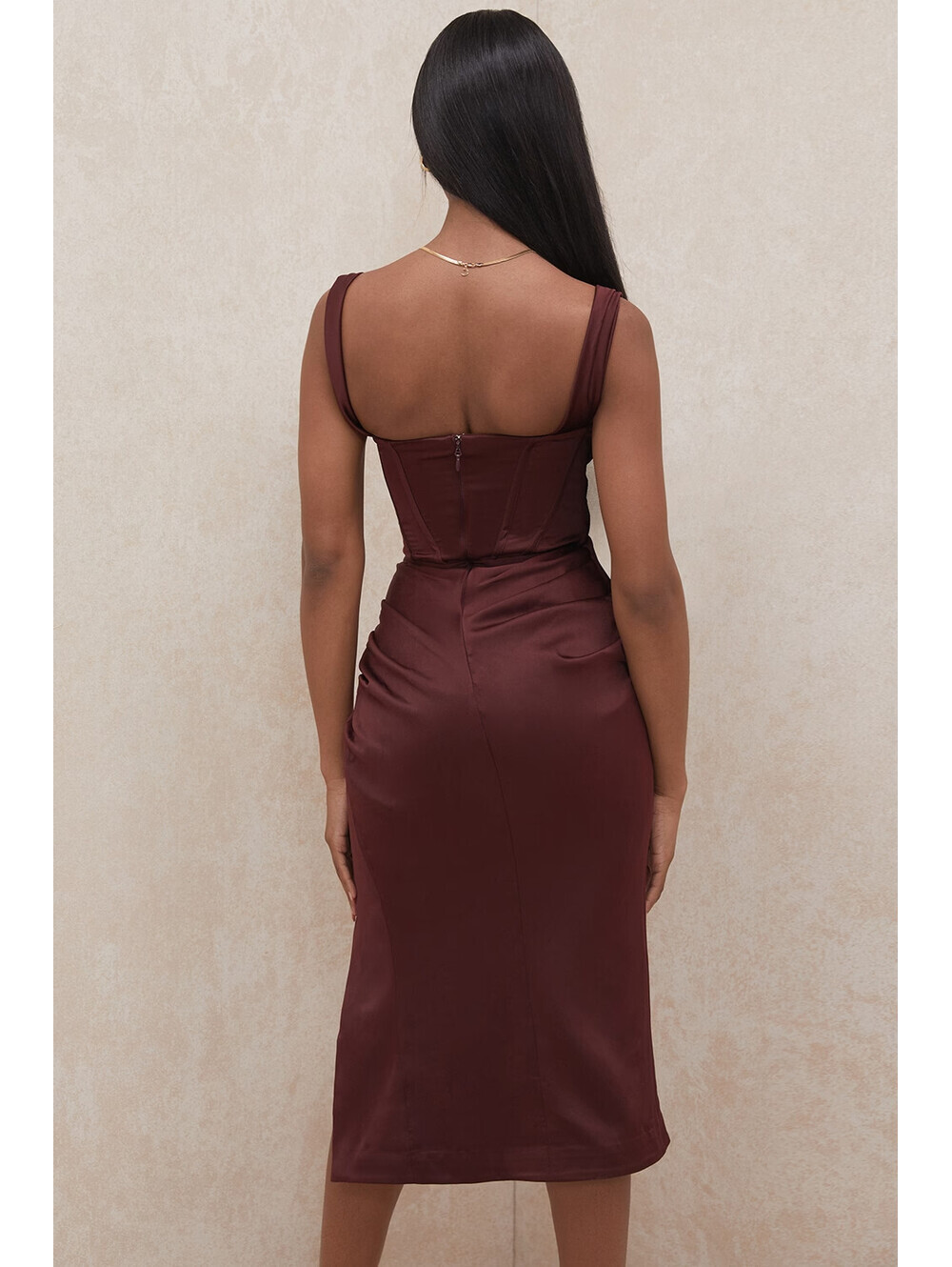NEW, House of CB Raisin Off Shoulder Corset Dress in brown Sz L #MD2613 - Picture 3 of 10